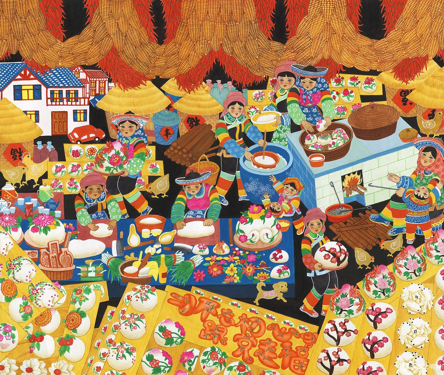 50-侯坤英 土族人民迎新年 北京 90×110cm.jpg