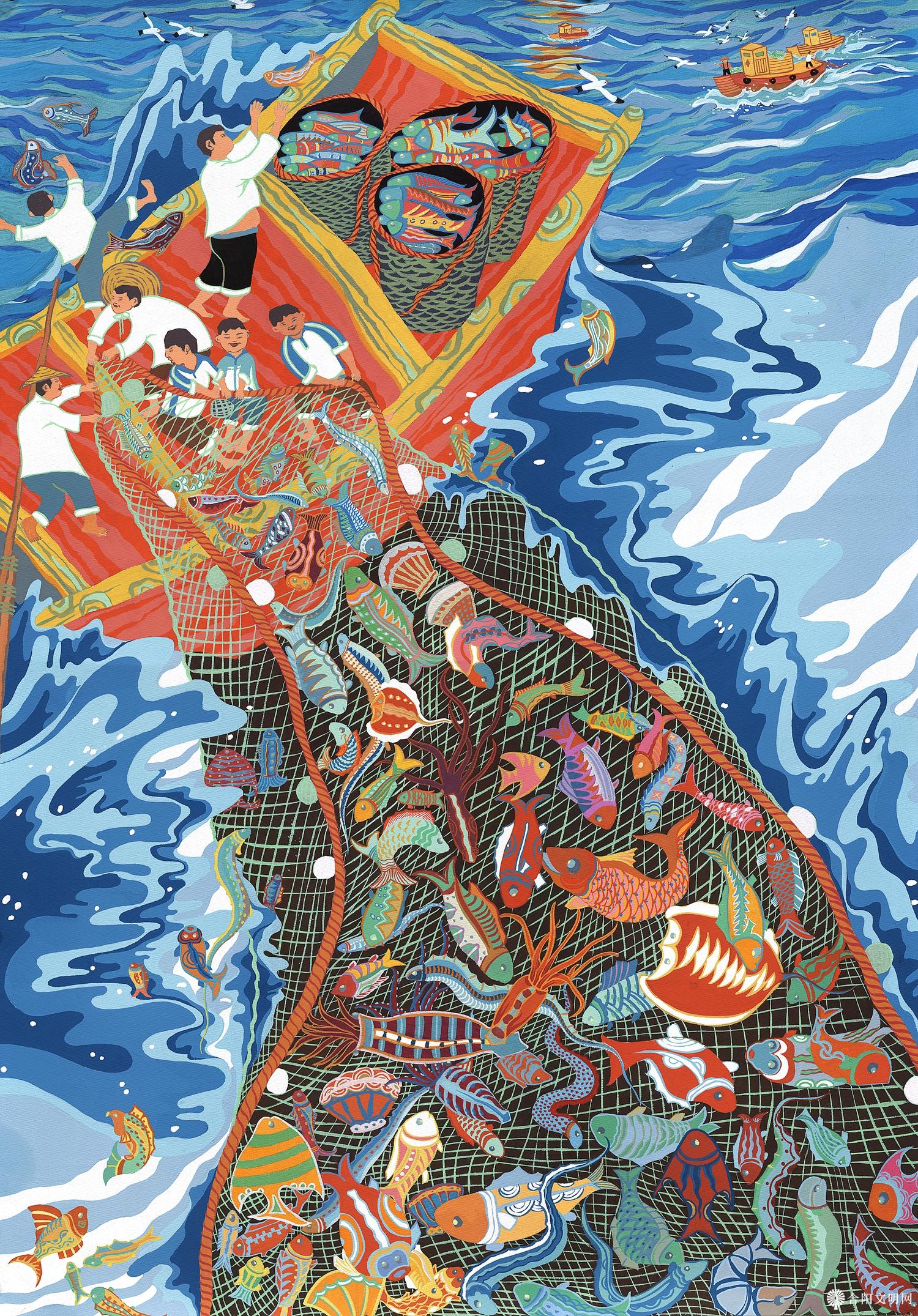 147-吴良焕 鱼跃凤鸾奔小康 山东 110×77cm.jpg